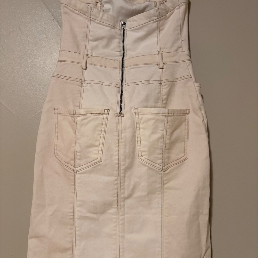 Indigo Rein Womens Strapless Denim Midi Dress Cream Off White Zip Back NWT SZ S - Picture 8 of 13